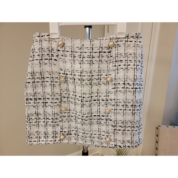 Black and White Skirt Gold Button Accents - Picture 1 of 4